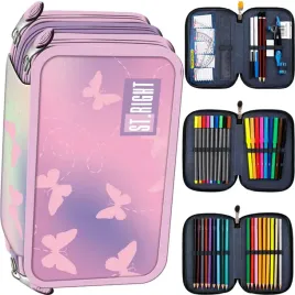 st-right-piornik-szkolny-trzykomorowy-wyposazenie-kredki-pink-butterflies
