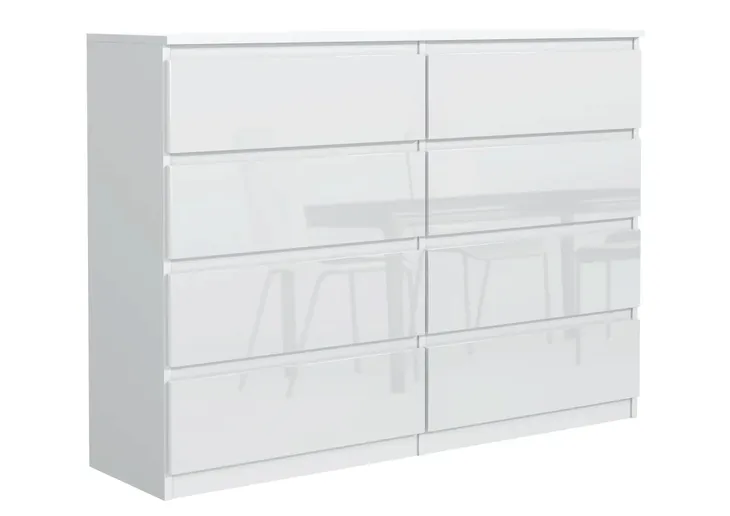 Duża Komoda 8 Szuflad 140cm Biała Front Połysk