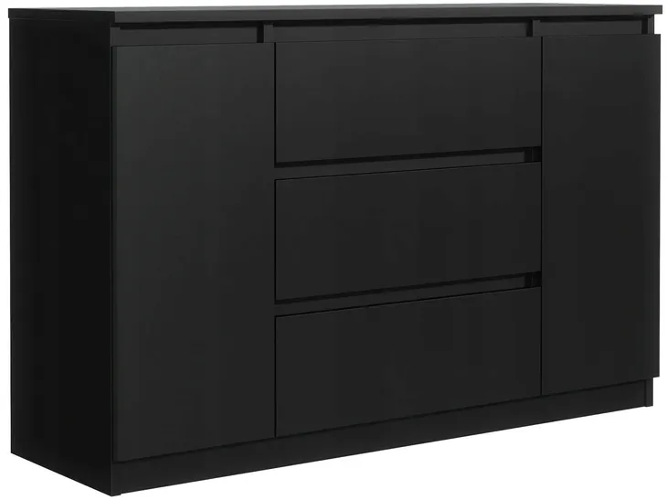 KOMODA CZARNA 140CM SZAFA 2 DRZWI 3 SZUFLADY Z PÓŁKAMI SALONU SYPIALNI