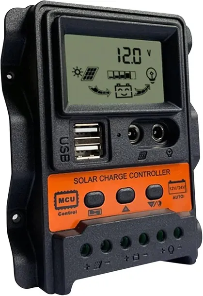 Mały regulator ładowania 30A PWM solarny 12V 24V 2xUSB czytelny LCD max 50V