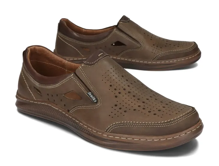Mokasyny Sandały Buty Męskie Oddychające Skóra Naturalna 022/CR Brązowe 46