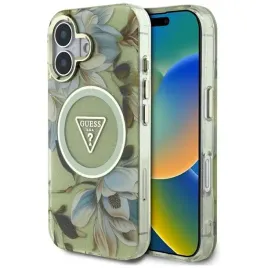 guess-glitter-flowers-triangle-buttons-magsafe-etui-do-iphone-16-zielony