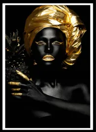 plakat-na-sciane-do-salonu-ciemna-kobieta-zlote-ozdoby-gold-black-70x50cm
