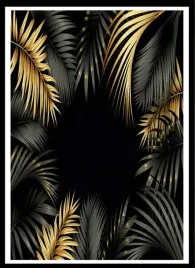 plakat-na-sciane-do-salonu-zlote-liany-dzungla-liscie-gold-black-70x50cm