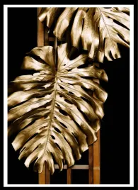 plakat-na-sciane-do-salonu-zlote-liscie-palm-gold-black-70x50cm