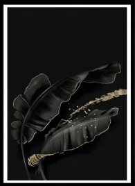 plakat-na-sciane-do-salonu-mroczny-wyblakly-lisc-paproci-gold-black-70x50cm