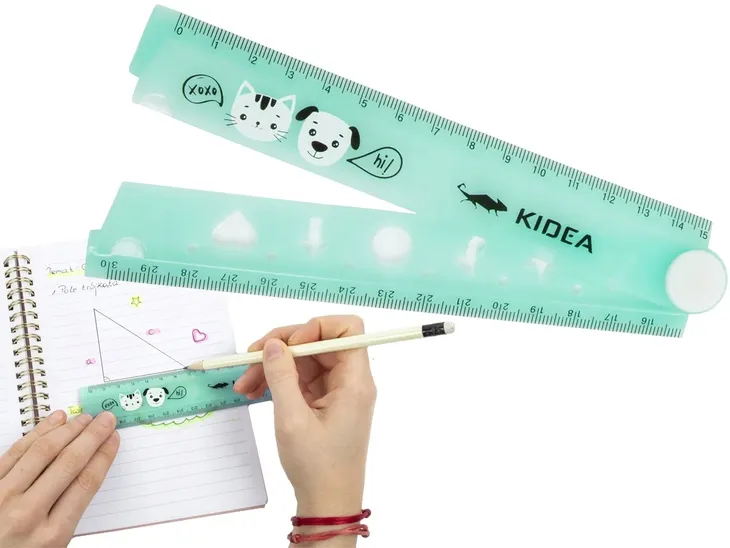 Linijka szkolna 30 cm składana z szablonami Kidea 1 szt mix Pastelowa
