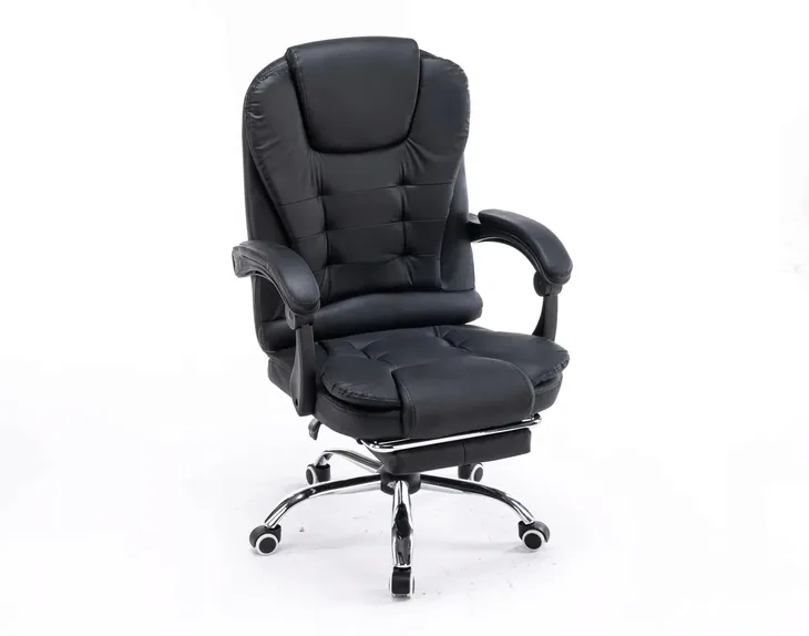 FOTEL BIUROWY Obrotowy KRZESŁO FOTEL ERGONOMICZNY podnóżek Czarny wygodny