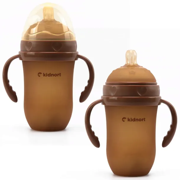 Butelka Silikonowa Antykolkowa Eple 250ml Brązowa 6M+ BPA FREE