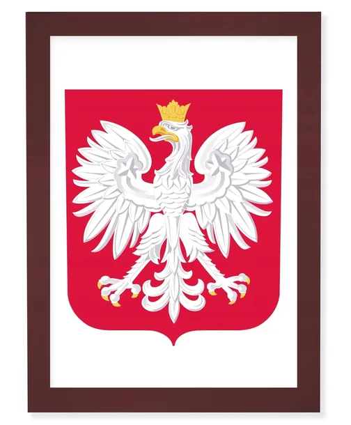 GODŁO Polski w ramie ramce Drewnianej 21x29,7cm A4 BRĄZOWE
