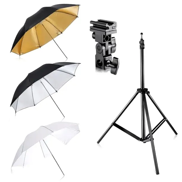 ZESTAW 3 PARASOLI DO FOTOGRAFII + STATYW ST-502, UCHWYT TYP2