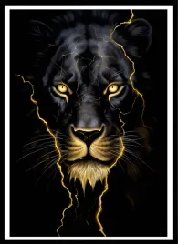 plakat-na-sciane-do-salonu-czarny-lew-zlote-blyskawice-premium-70x50cm