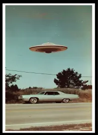 plakat-na-sciane-do-salonu-ufo-nad-klasycznym-samochodem-kosmos-70x50cm