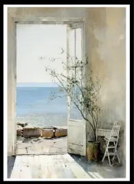 plakat-na-sciane-do-salonu-widok-na-ocean-stare-drzwi-neutral-70x50cm