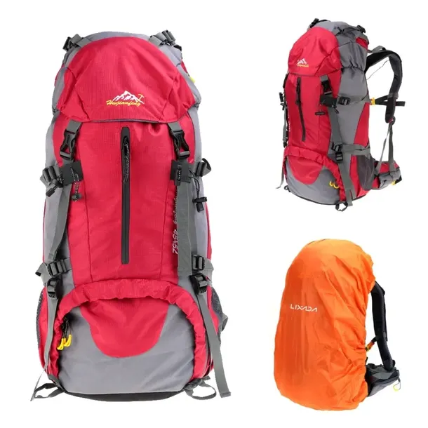 Plecak turystyczny 45+5l Climber 1 CZERWONY z pokrowcem trekkingowy
