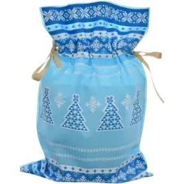 worek-upominkowy-materialowy-jasno-niebieski-choinka-platki-sniegu-30x45c