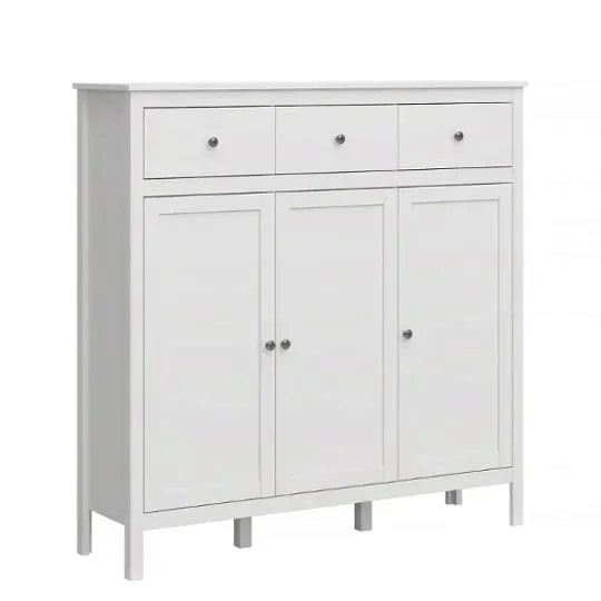 KOMODA WYSOKA Mebelbos Ole 133 cm 3 Drzwi 3 Szuflady Biała Matowa