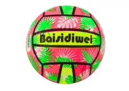 pilka-gumowa-jaskrawa-liscie-rozowo-zielona-24-cm-lean-toys