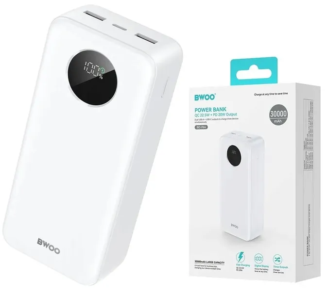 Szybki PowerBank 30000 mAh Duża Pojemność 2x USB-C 1x USB Mocny Power Bank