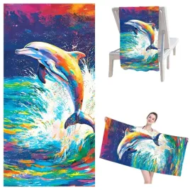 recznik-plazowy-kapielowy-xl-70x140-malowany-delfin-szybkoschnacy-h129