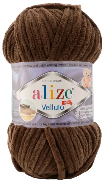 Włóczka Alize Velluto - 493 CIEMNY BRĄZOWY - 68m/100g 100% Mikropoliester