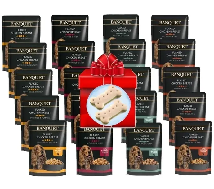 BANQUET kurczak z ryżem mix smaków mokra karma dla psa saszetki 20x100g
