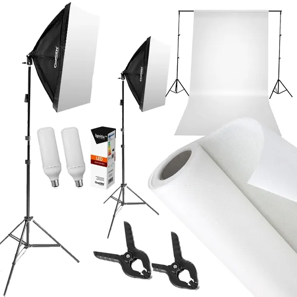 Zestaw Studyjny Stelaż + Białe Tło + 2x Lampa Softbox 40x60cm 85W LED