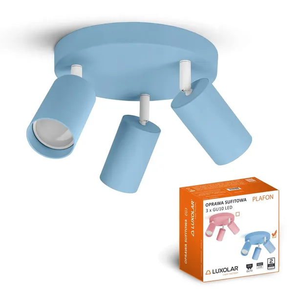 Lampa Sufitowa Natynkowa Okrągła 3xGU10 LED Spot Ruchoma Reflektor Niebiesk