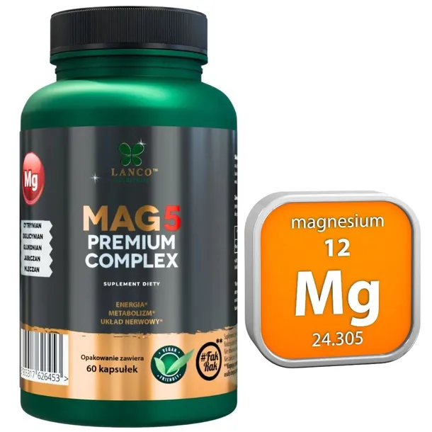 LANCO MAG5 PREMIUM COMPLEX 1700mg TOP 5 form Magnezu 60 kapsułek
