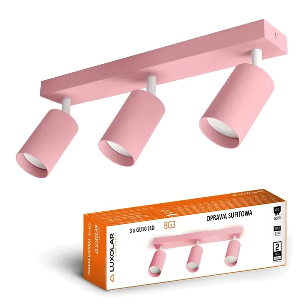 Lampa Sufitowa Natynkowa 3xGU10 LED Spot Ruchoma Reflektor Różowa
