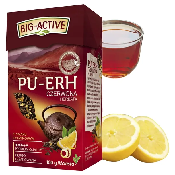 PU-ERH herbata CZERWONA cytryna BIG-ACTIVE liściasta 100 G