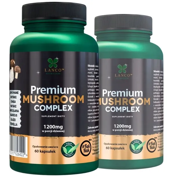 2x Premium Mushroom Complex - Mega dawka 1200mg - 7 grzybów funkcjonalnych