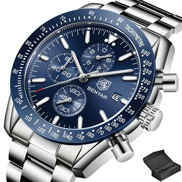 ZEGAREK MĘSKI BENYAR KLASYCZNY ELEGANCKI CHRONOGRAF DATOWNIK + PUDEŁKO