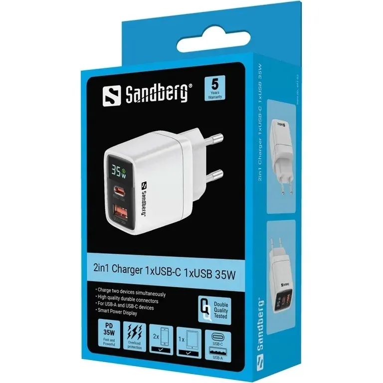 sandberg-2in1-ladowarka-1xusb-c-1xusb-35w-441-52-stan-nowy