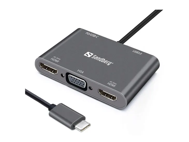 sandberg-usb-c-dock-2xhdmi-1xvga-usb-pd-waga-z-opakowaniem-0-07-kg