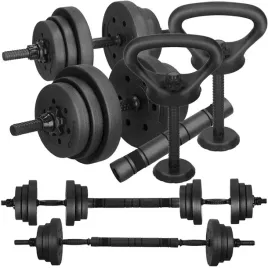hantle-regulowane-bitumiczne-zestaw-hantli-cwiczen-2x10kg-gryf-kettle-20kg