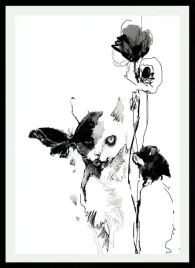 plakat-na-sciane-do-salonu-malowany-kot-i-kwiaty-modern-style-100x70-cm