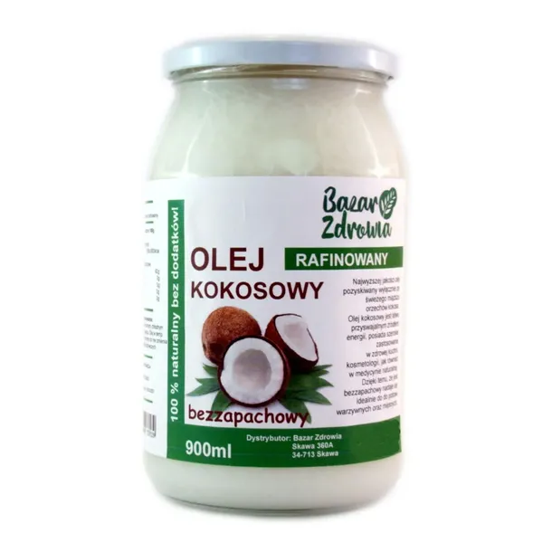Olej kokosowy NATURALNY RAFINOWANY BEZZAPACHOWY 900ml