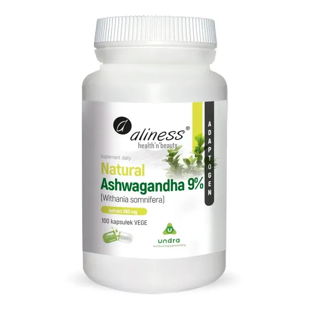 NATURALNA ASHWAGANDHA 570 mg 9% 100 KAPSUŁEK Vege STRES