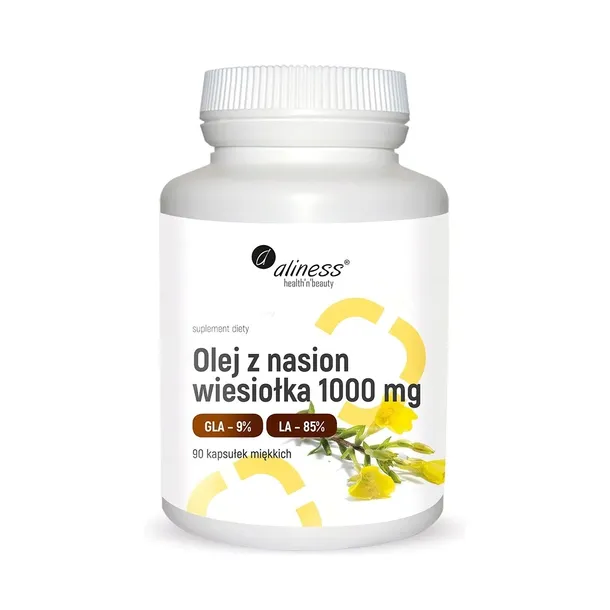 Olej z Nasion Wiesiołka Zimnotłoczony 1000mg GLA LA Wit E Aliness 90 kaps.