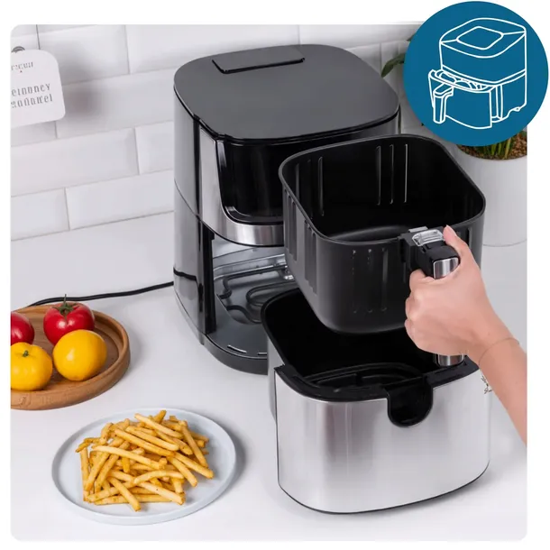 Frytkownica Beztłuszczowa Air Fryer 8L Funkcja Pary 2x Grzałki 10 Programów