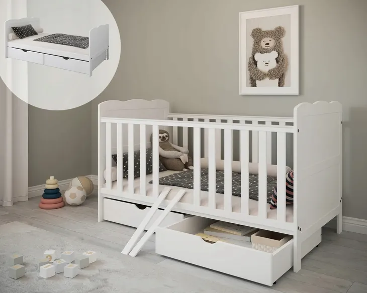 Łóżeczko / Tapczanik ISABEL 2w1 140x70 + 2 szuflady : BIAŁY