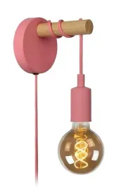 lampa-scienna-lucide-paulien-e27-60w-rozowy-drewniany-styl