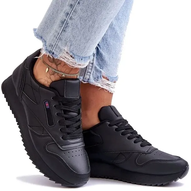 Buty Sneakersy Damskie Czarne Sportowe Classic Wygodne Skórzane Modne 37
