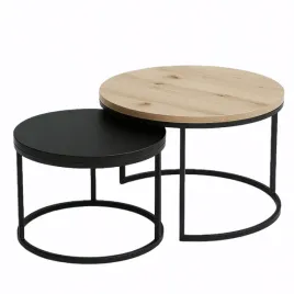 stolik-kawowy-do-salonu-loft-2w1-dab-artisan-czarny-okragly-zestaw