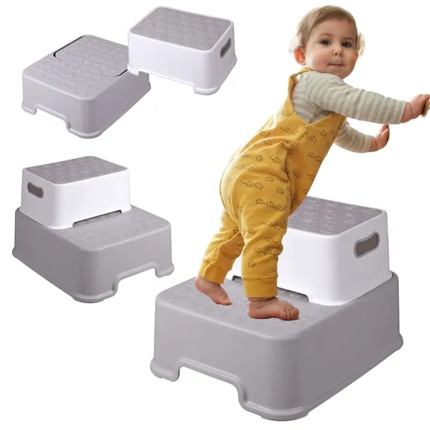 PRIMABOBO Podnóżek , PODEST dla dzieci dwustopniowy stopień dziecięcy Szary