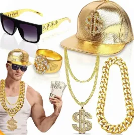 przebranie-raper-gangster-hip-hop-dolar-okulary-zloty-lancuch-pierscien-5w1