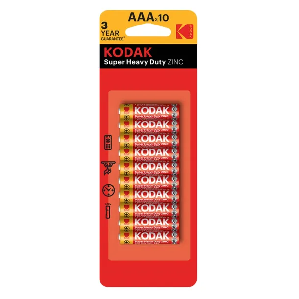 Kodak Baterie AAA (R3)1.5V Super Heavy Duty Cynkowo Węglowe Niezawodne 10sz
