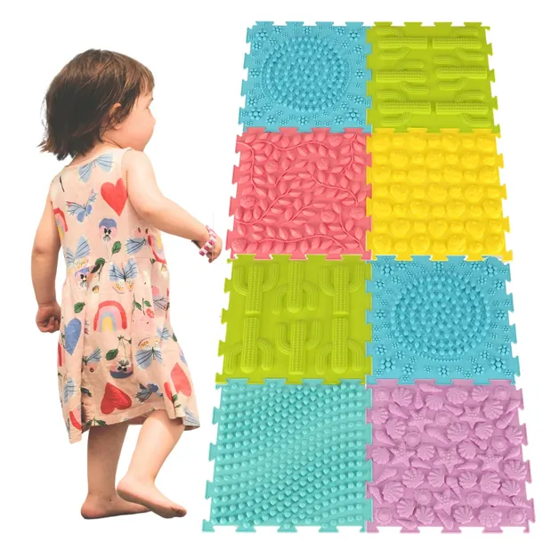 PUZZLE SENSORYCZNE MATA ORTOPEDYCZNA MASAŻ MONSTESSORI 8 SZT PASTELOWE