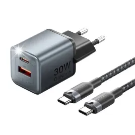 vention-ladowarka-sieciowa-zasilacz-gan-qc-pd-scp-usb-usb-c-30w-kabel-1m